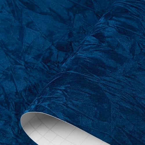 Decotalk 2ft x16ft Dark Blue Velvet Wallpaper Felt Fabric Wallpaper Self Adhesive Velvet Wall Paper for Drawer Liner Blue Flocking Fabric Drawer Lining Jewelry Box Flocking Self Adhesive Felt Sheets - Image 1