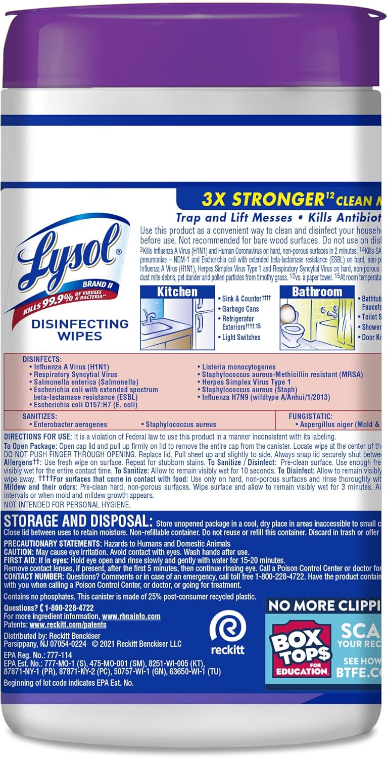 Lysol Disinfectant Wipes, Multi-Surface Antibacterial Cleaning Wipes, Dorm Room Essentials For Disinfecting and Cleaning, Early Morning Breeze, 80 Count (Pack of 1) - Image 2