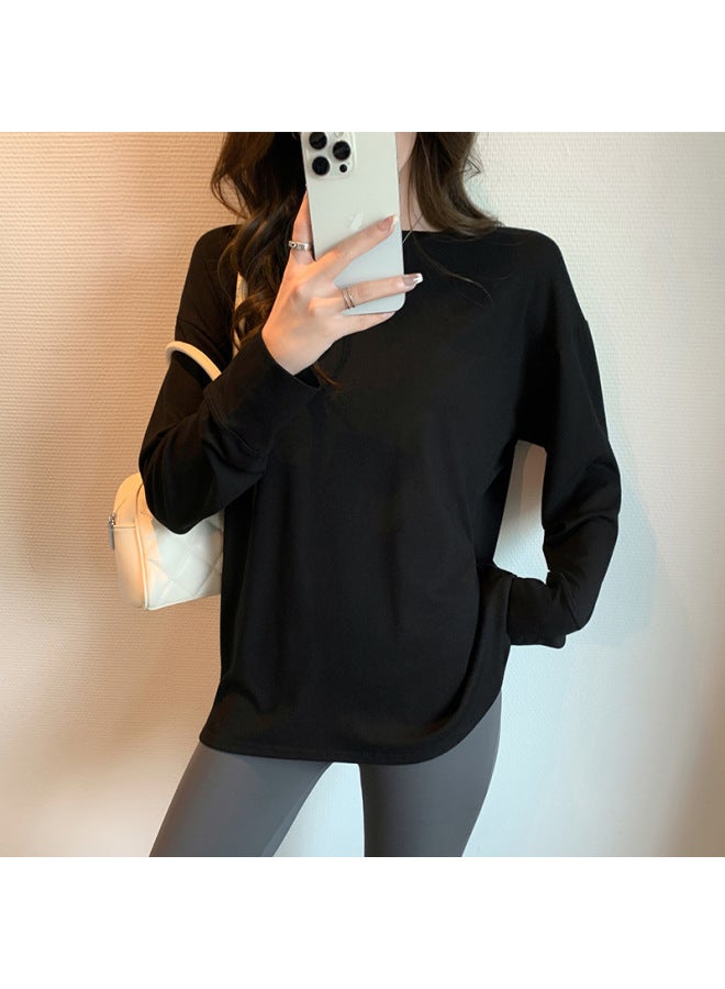 2217 White Round Neck Bottoming Shirt For Women In Spring, Autumn And Winter, New Loose And Slim Mid-length T-shirt Long-sleeved Top