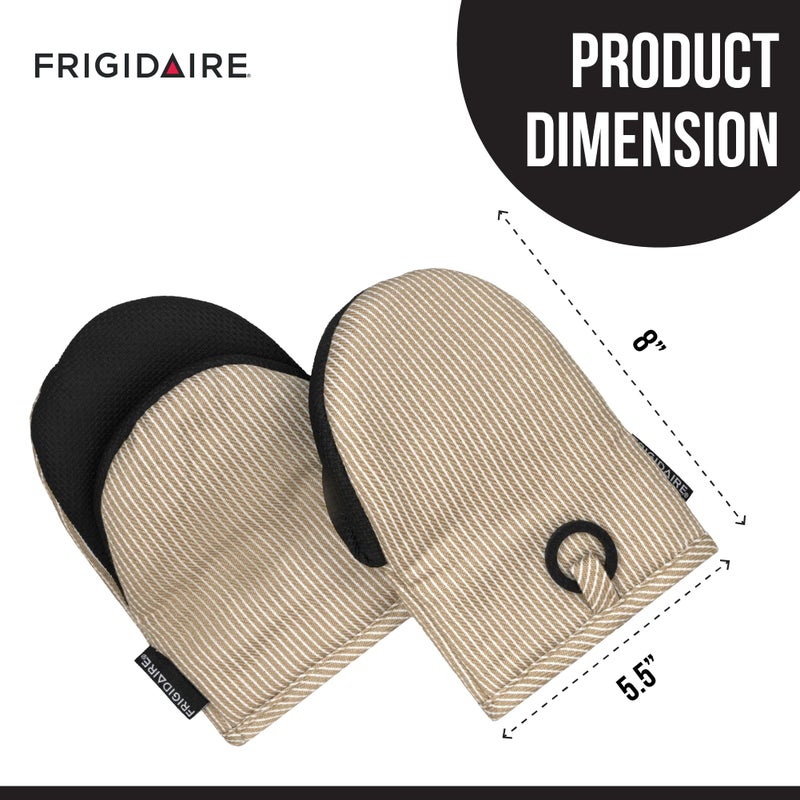 Frigidaire Layla 2-Pack Cotton and Neoprene Mini Oven Mitts, Heat Resistant, Anti-Slip, Machine Washable, 5.25" x 8", Beige, Set of 2 - Image 2