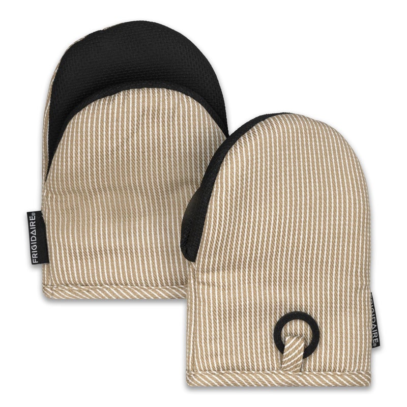 Frigidaire Layla 2-Pack Cotton and Neoprene Mini Oven Mitts, Heat Resistant, Anti-Slip, Machine Washable, 5.25" x 8", Beige, Set of 2 - Image 1