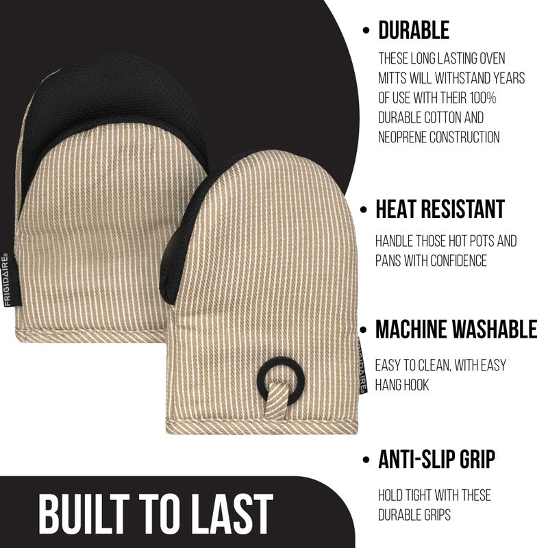 Frigidaire Layla 2-Pack Cotton and Neoprene Mini Oven Mitts, Heat Resistant, Anti-Slip, Machine Washable, 5.25" x 8", Beige, Set of 2 - Image 3