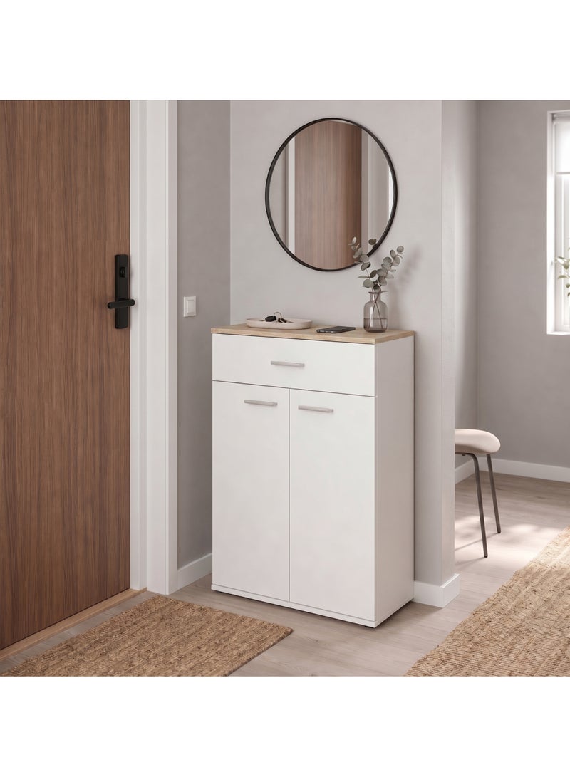 Furniture Store Modern shoe rack/shoe cabinet with a wide drawer and 5 shelves, MDF, in light wood color with white, high-quality finish, from Furniture Store. - Image 1