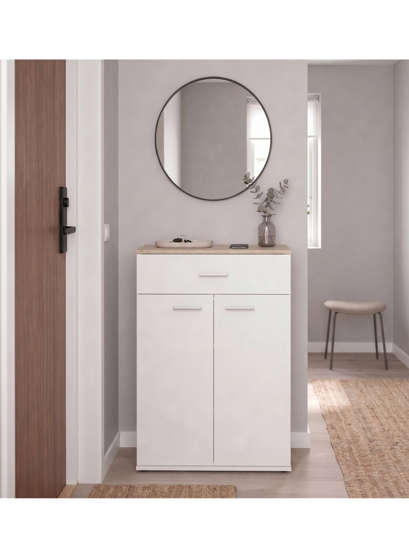Furniture Store Modern shoe rack/shoe cabinet with a wide drawer and 5 shelves, MDF, in light wood color with white, high-quality finish, from Furniture Store. - Image 2