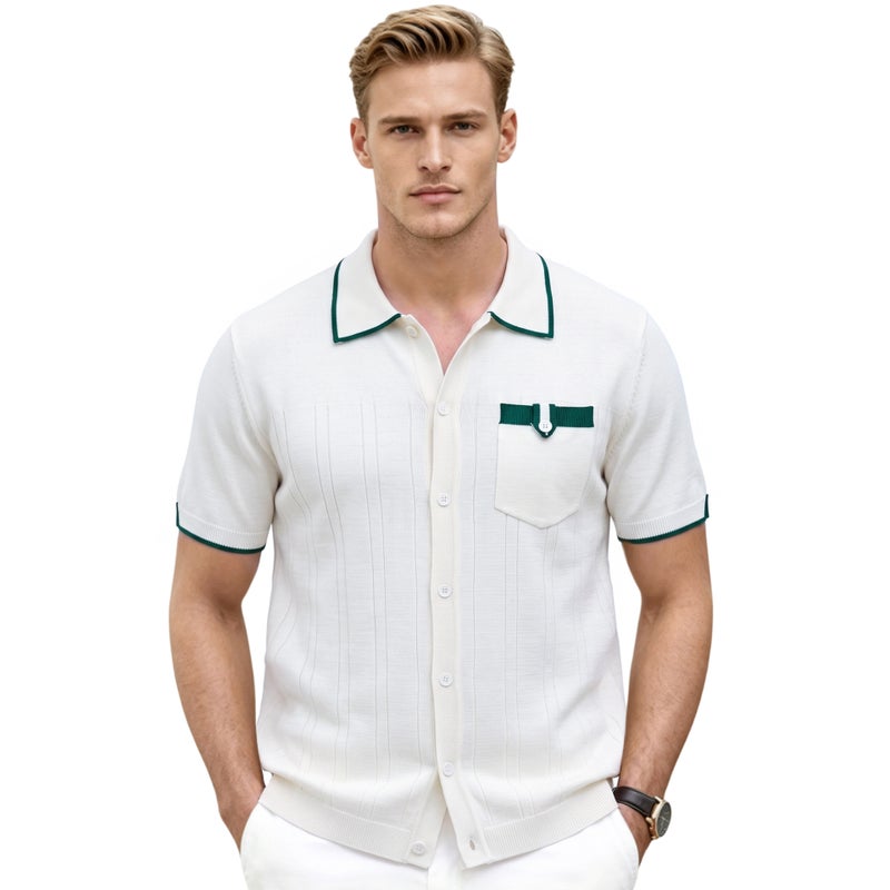 Men's Contrast Polo Shirt with Pocket, Short Sleeve, Loose Fit - Image 3