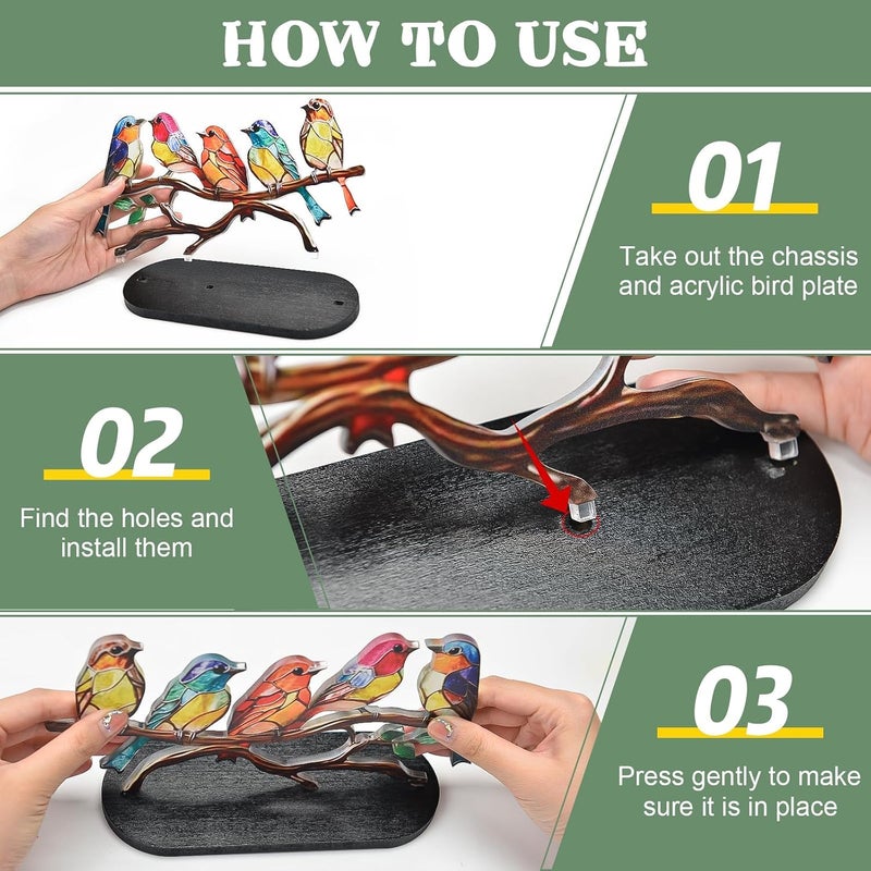 كاست ويف زخارف مكتبية على شكل طيور من الزجاج الملوّن على الغصن، زخارف مكتبية حديثة من المعدن لزينة المنزل والمكتب، زخارف معدنية من سلسلة الطيور، هدية لحفلات تدشين المنزل ولعشاق الطيور (5 طيور) - Image 3