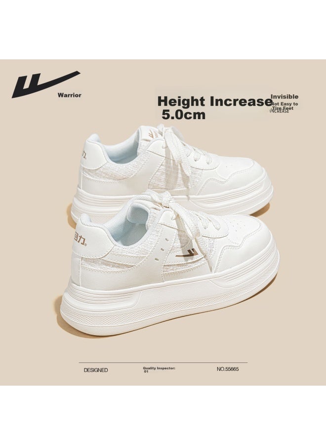 Warrior Thick Sole Sneakers Women's Winter New Comfortable Versatile Height Increasing Slimming Sports Casual Shoes White 38