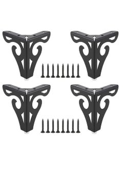 KASTWAVE Furniture Legs, 10cm Heavy Duty Furniture Metal Table Legs with Screws, Perfect for Coffee Table, Dining Table, Cabinet and Sofa (Retro Design, Black)  - Image 2