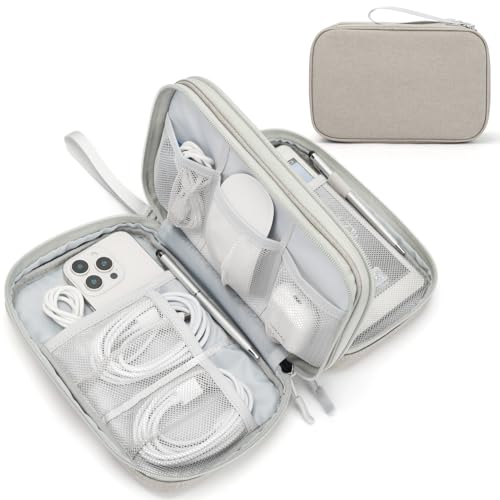 FYY Electronic Organizer, Large Travel Cable Organizer Bag Pouch Electronic Accessories Carry Case Portable Waterproof Double Layers All-in-One Storage Bag for Cable, Cord, Charger, Phone, Khaki - Image 1