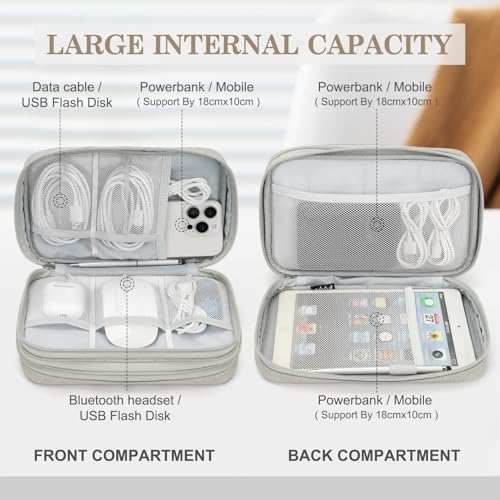 FYY Electronic Organizer, Large Travel Cable Organizer Bag Pouch Electronic Accessories Carry Case Portable Waterproof Double Layers All-in-One Storage Bag for Cable, Cord, Charger, Phone, Khaki - Image 3