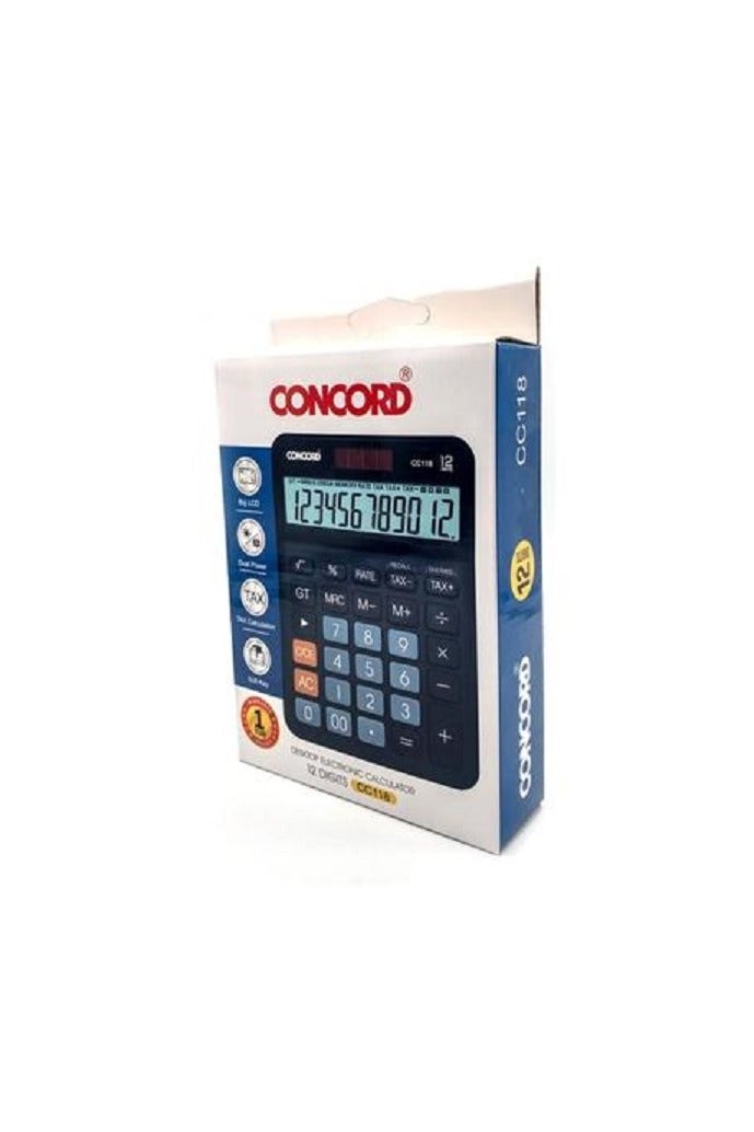 كونكورد آلة حاسبة مكتبية كونكورد ثنائية الطاقة، ١٢ رقمًا، مع وظيفة ضريبية - Image 4