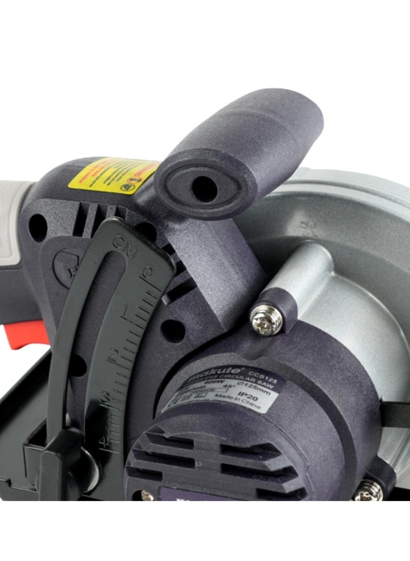 makute Cordless Mini Circular Saw 20V, 125mm Blade, 600W, 5500 RPM, Adjustable Cutting Depth, Safety Button, Wood Cutting Handheld Saw, CCS125-BL  - Image 4