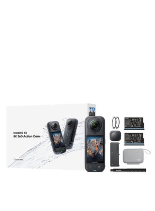 X5 Essentials Bundle | X5 Camera + Extra Battery + 114cm Invisible Sefie Stick + Lens Cap + Carry Case, 15m Waterproof 8K 360 Action Camera, Low Light Capture, Wind Guard - Black - view 2