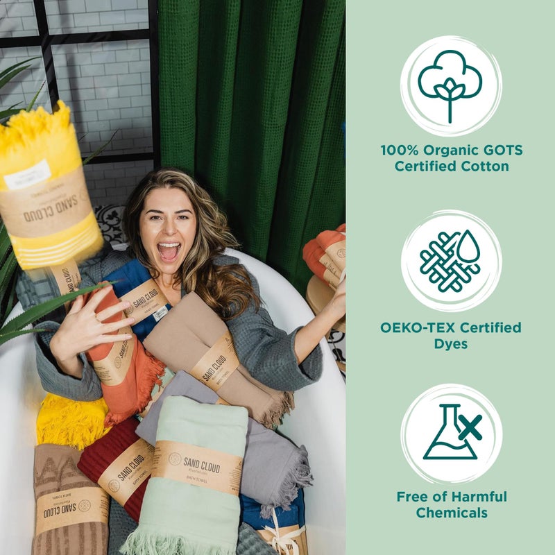 Sand Cloud Turkish Bath Towels Bundle for Bathroom, Set of 4 (Classic Seaglass) - Large Size - 100% Certified Organic Cotton Yarn is Lightweight, Soft & Absorbent - Premium Bath Towels Dry Faster - Image 4