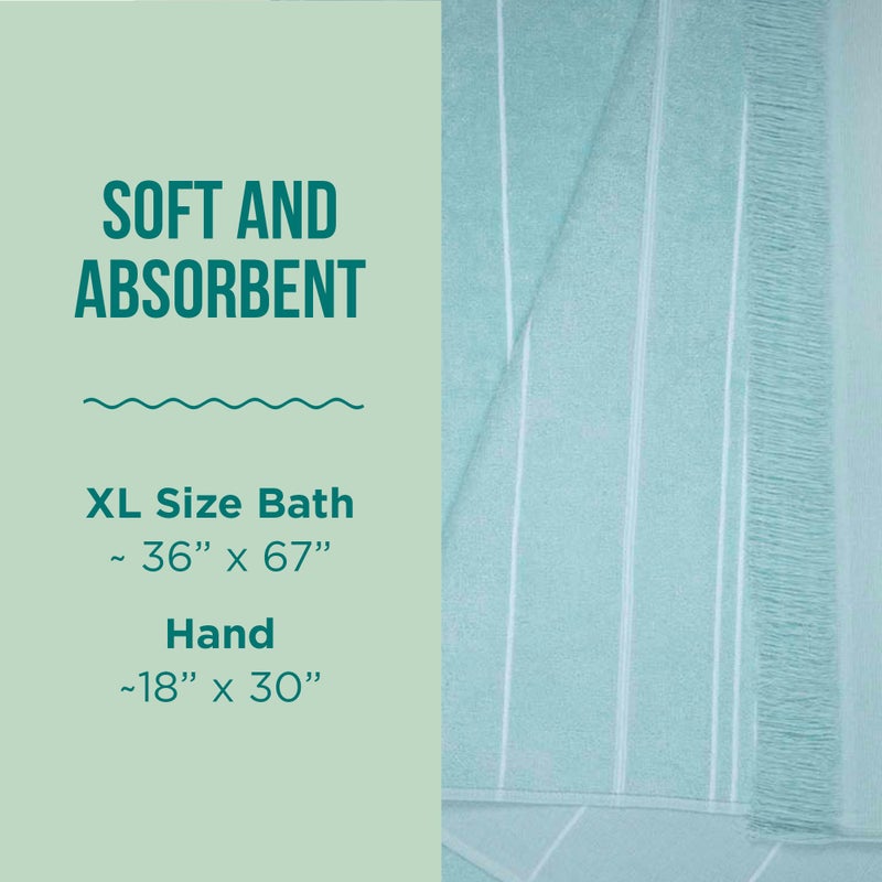 Sand Cloud Turkish Bath Towels Bundle for Bathroom, Set of 4 (Classic Seaglass) - Large Size - 100% Certified Organic Cotton Yarn is Lightweight, Soft & Absorbent - Premium Bath Towels Dry Faster - Image 3