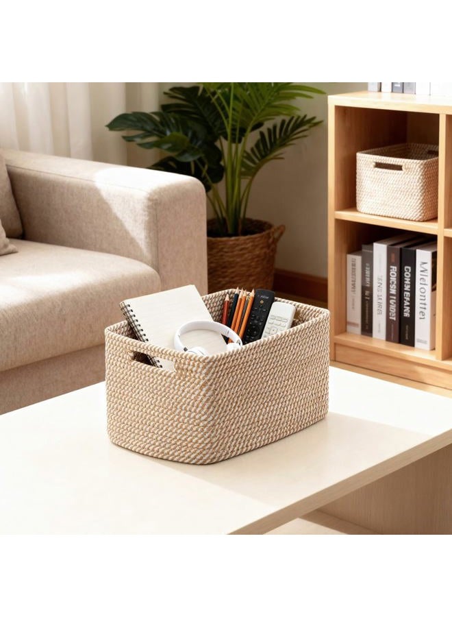 Yilobi 5 Pack Woven Storage Baskets for Shelves Organizing, Decorative Cotton Rope Organization Storage Bins for Toy, Book, Towel, Clothes, Closet, Nursery, Bathroom & Home Decor, Khaki - Image 5
