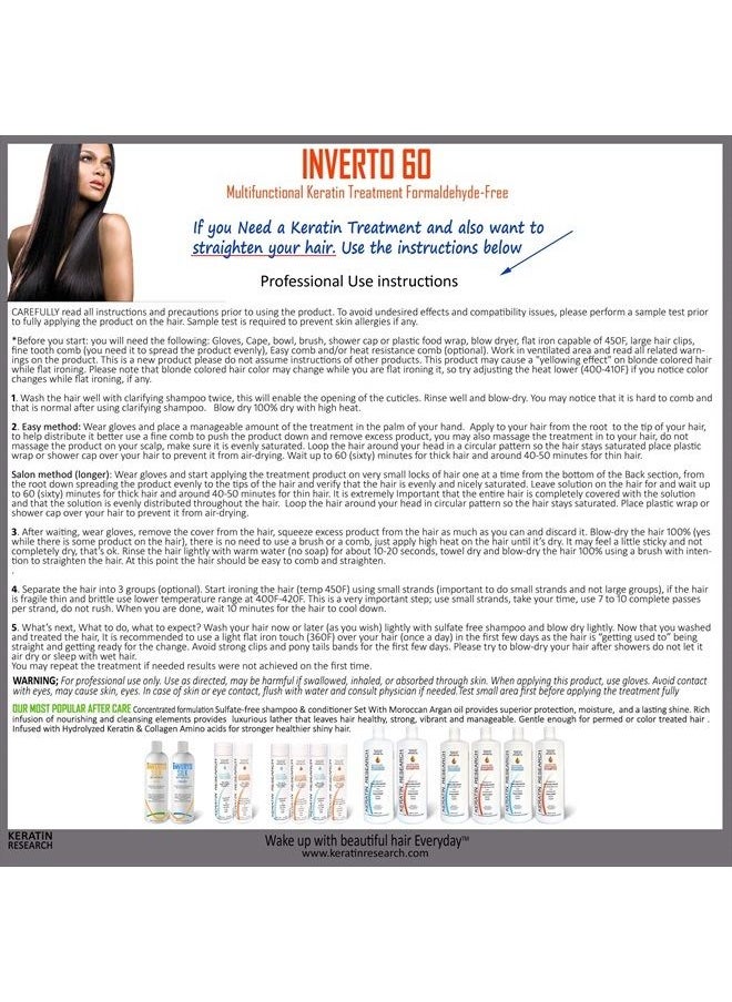 INVERTO REVOLUTION - INVERTO 60 Advanced Gel Complex Brazilian Keratin Hair Blowout Treatment Formaldehyde Free Straightening Smoothing and Repairing Damaged Hair Keratin Research (Average Hair-120ml) - Image 1