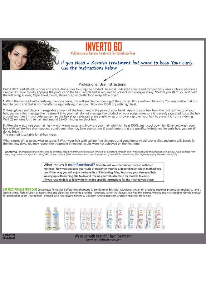 INVERTO REVOLUTION - INVERTO 60 Advanced Gel Complex Brazilian Keratin Hair Blowout Treatment Formaldehyde Free Straightening Smoothing and Repairing Damaged Hair Keratin Research (Average Hair-120ml) - Image 1