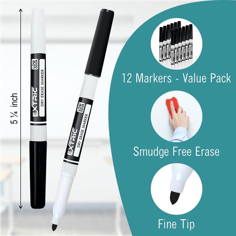 EXTRIC Dry Erase Markers Fine Tip, 12 Count Whiteboard Markers, Black Dry Erase Markers, Fine Point Dry Erase Markers, Dry Erase Markers for Kids, White Board Markers Dry Erase - Image 2