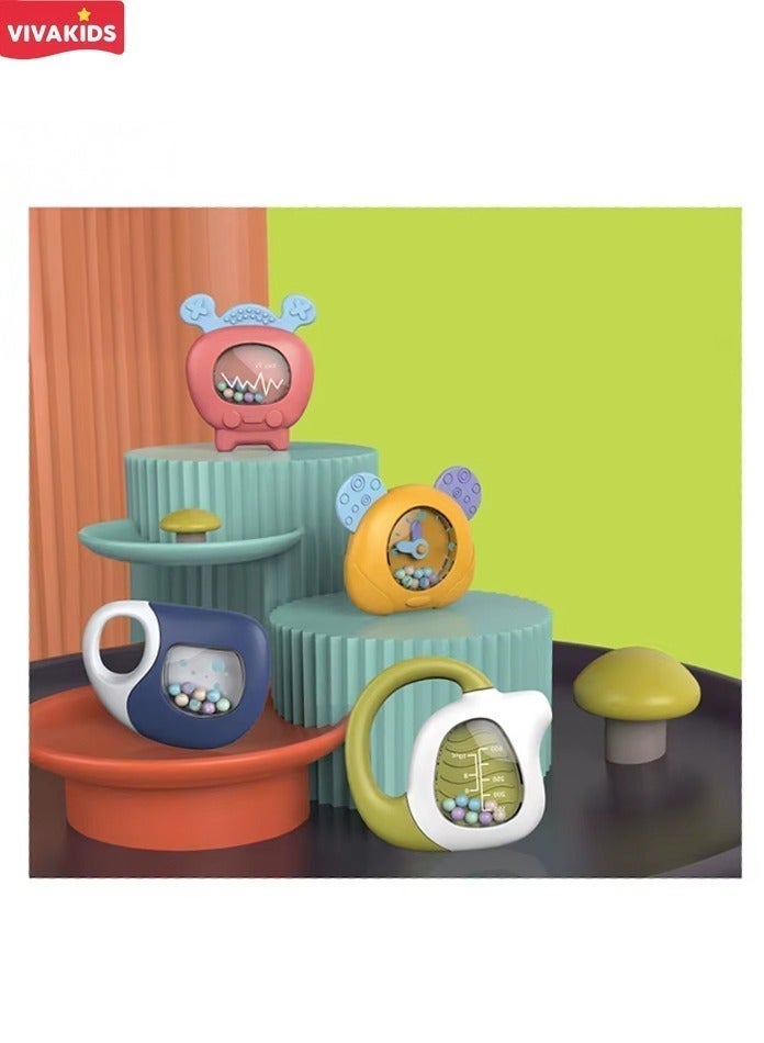 VIVAKIDS Baby Rattles Set Newborn Teether Toys for 3+ Months Infants Sensory Development Gift Set Early Learning Shaker & Bite Toys 4 Pieces Multicolor - Image 2