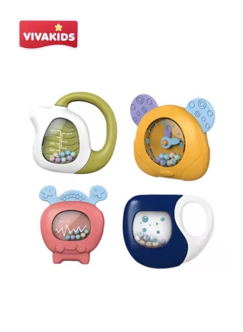 VIVAKIDS Baby Rattles Set Newborn Teether Toys for 3+ Months Infants Sensory Development Gift Set Early Learning Shaker & Bite Toys 4 Pieces Multicolor - Image 3