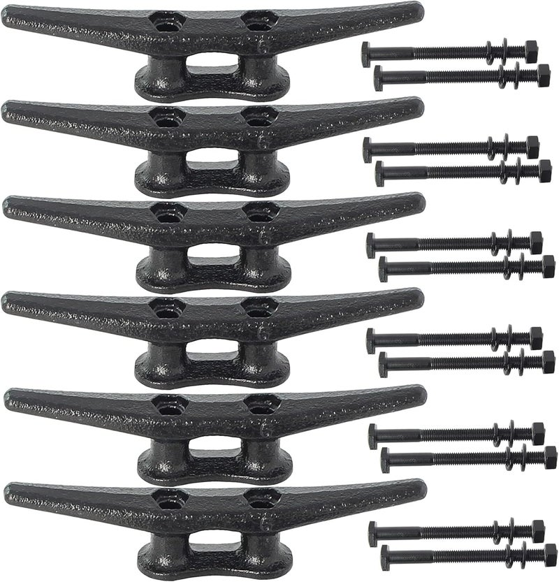 VEITHI Dock Cleats 6/8/10 inch With Hardware,Electrophoretic Coated Black Boat Cleat Dock Boat Cleats,Rope Cleat Boat Dock Cleats Ideal for Boat Docks, Decks, Piers for Tying up Boats (2,4,6,8,12 Pack) - Image 1