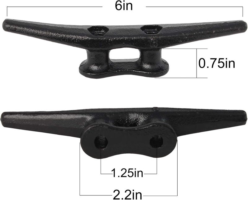 VEITHI Dock Cleats 6/8/10 inch With Hardware,Electrophoretic Coated Black Boat Cleat Dock Boat Cleats,Rope Cleat Boat Dock Cleats Ideal for Boat Docks, Decks, Piers for Tying up Boats (2,4,6,8,12 Pack) - Image 2