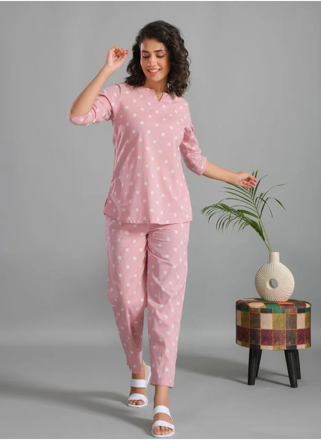 sanskrutihomes Pure Cotton Printed Notch Neck Top and Pyjama Set by Styli