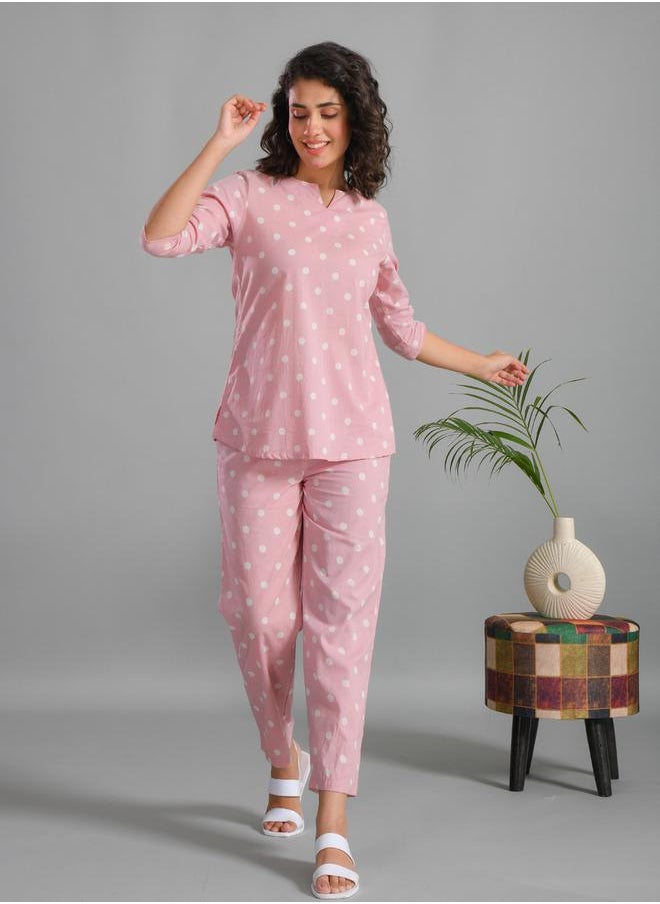 sanskrutihomes Pure Cotton Printed Notch Neck Top and Pyjama Set by Styli  - Image 1
