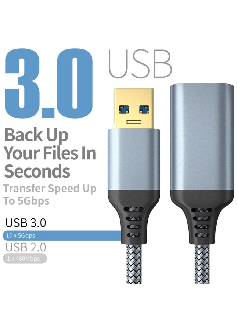 SHIXIN 2m USB male to female extension cable USB high-speed transmission aluminum shell extension cable Aluminum alloy braided USB adapter cable male to female U disk hard disk mouse extension cable computer data high-speed transmission converter - Image 2