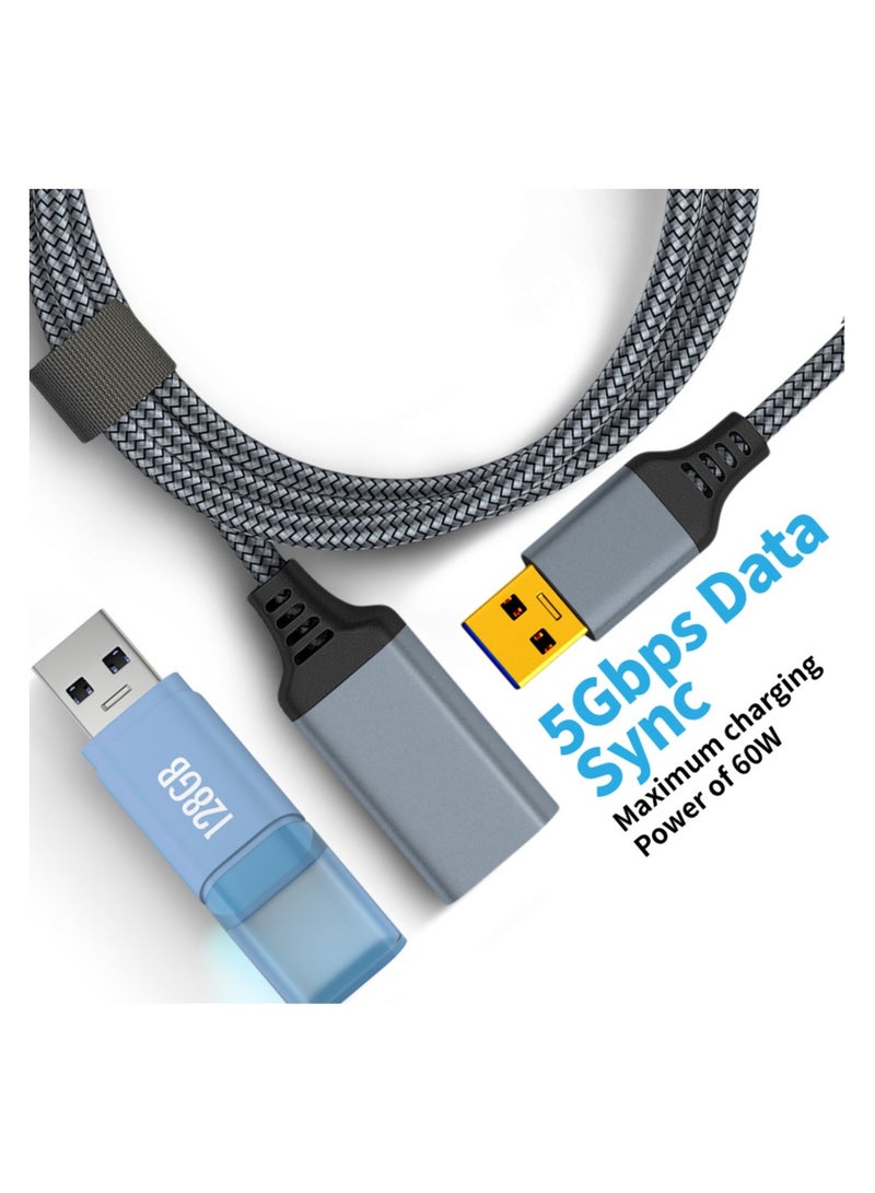 SHIXIN 2m USB male to female extension cable USB high-speed transmission aluminum shell extension cable Aluminum alloy braided USB adapter cable male to female U disk hard disk mouse extension cable computer data high-speed transmission converter - Image 3