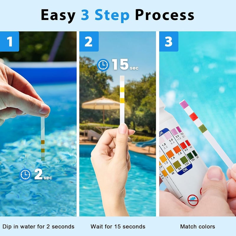 Pool Test Strips - 3-in-1 Pool Water Testing Kit for Chlorine/Bromine, pH, Alkalinity - Easy and Accurate Hot Tub Test Strips for Swimming Pools & Spas - 50 Strips - Image 4