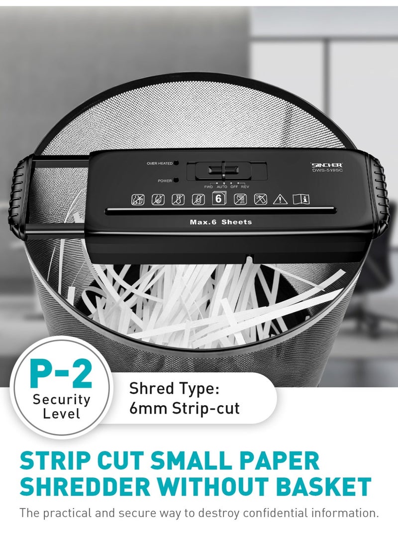 SINCHER 6-Sheet Strip Cut Paper Shredder Without Basket, Extendable Arm, Overheat & Jam Protection, Compact Design for Home and Office Use - Image 2