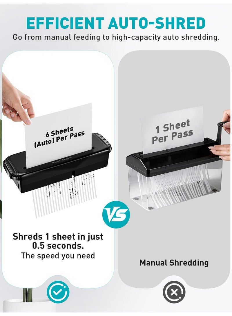 SINCHER 6-Sheet Strip Cut Paper Shredder Without Basket, Extendable Arm, Overheat & Jam Protection, Compact Design for Home and Office Use - Image 3