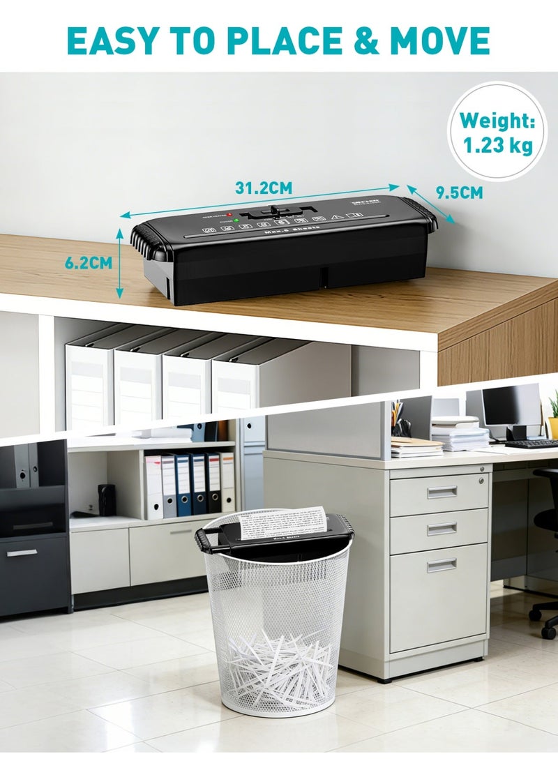 SINCHER 6-Sheet Strip Cut Paper Shredder Without Basket, Extendable Arm, Overheat & Jam Protection, Compact Design for Home and Office Use - Image 5
