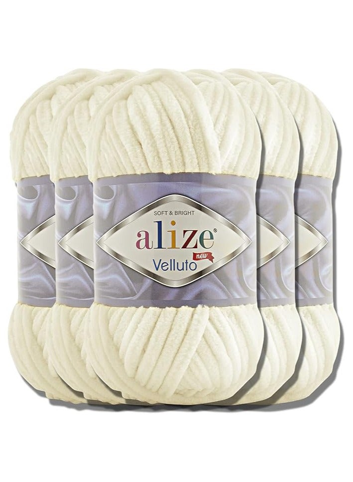 Alize Yarn Turkish Wool Felito Yarn, 5 x 100g, Extra Large Soft Baby Wool Chenille Yarn for Hand Knitting Crochet, Soft Chenille Yarn, XXL Ball for Amigurumi (Light Cream,| 62)