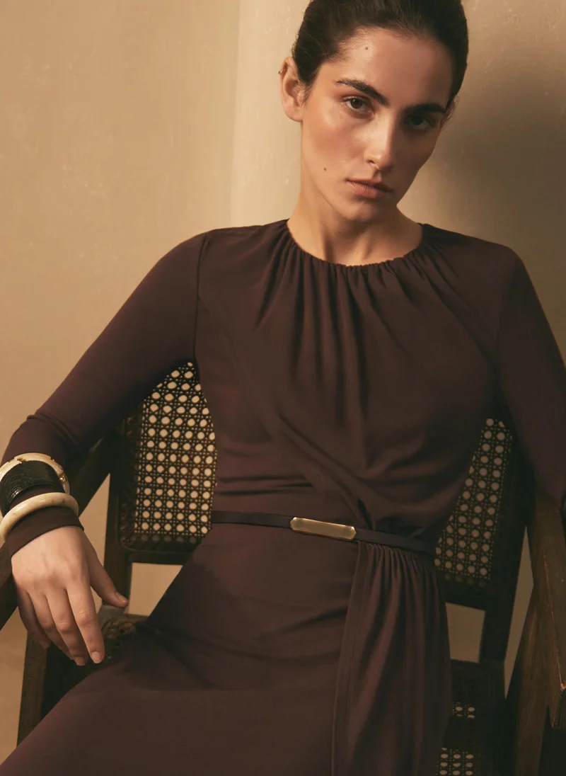 Lichi  Viscose jersey midi dress with matching belt for Women | Best Price UAE