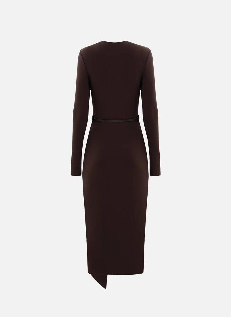 Lichi  Viscose jersey midi dress with matching belt for Women | Best Price UAE