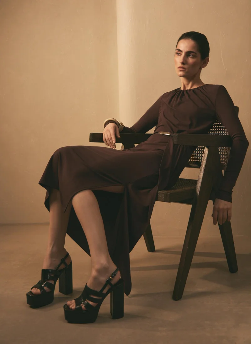 Lichi  Viscose jersey midi dress with matching belt for Women | Best Price UAE