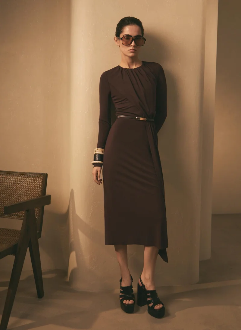 Lichi Viscose jersey midi dress with matching belt