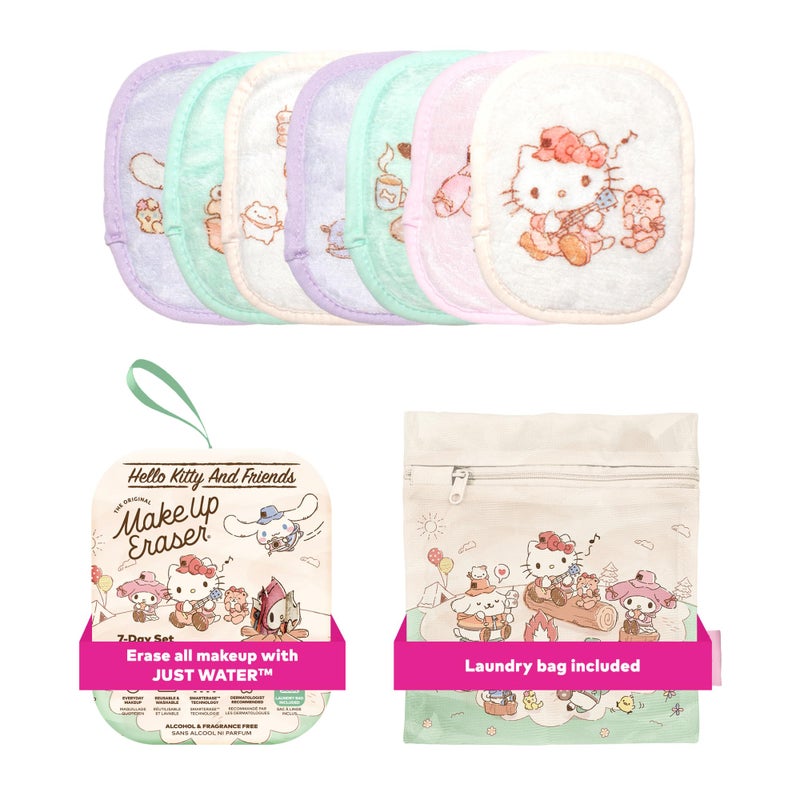 Makeup Eraser The Original MakeUp Eraser 7-Day Set, Erase All Makeup With Just Water, Including Waterproof Mascara, Eyeliner, Foundation, Lipstick, Sunscreen, and More! Hello Kitty & Friends Go Glamping, 7ct - Image 1