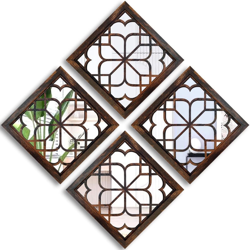 Wocred Set of 4 Mirrors Square Wall MirrorGorgeous Rustic Farmhouse Accent MirrorCaramel Color Entry Mirror for Bathroom RenovationBedroomsLiving Rooms and More 12x124pcs