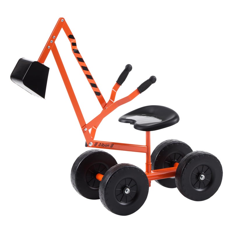 Albott Ride On Sand Digger Excavator Toys Working Crane with 8 inches Wheels and 360 Rotation Seat Orange - Image 2
