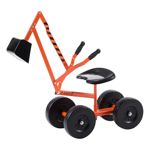 Albott Ride On Sand Digger Excavator Toys Working Crane with 8 inches Wheels and 360 Rotation Seat Orange - Image 1