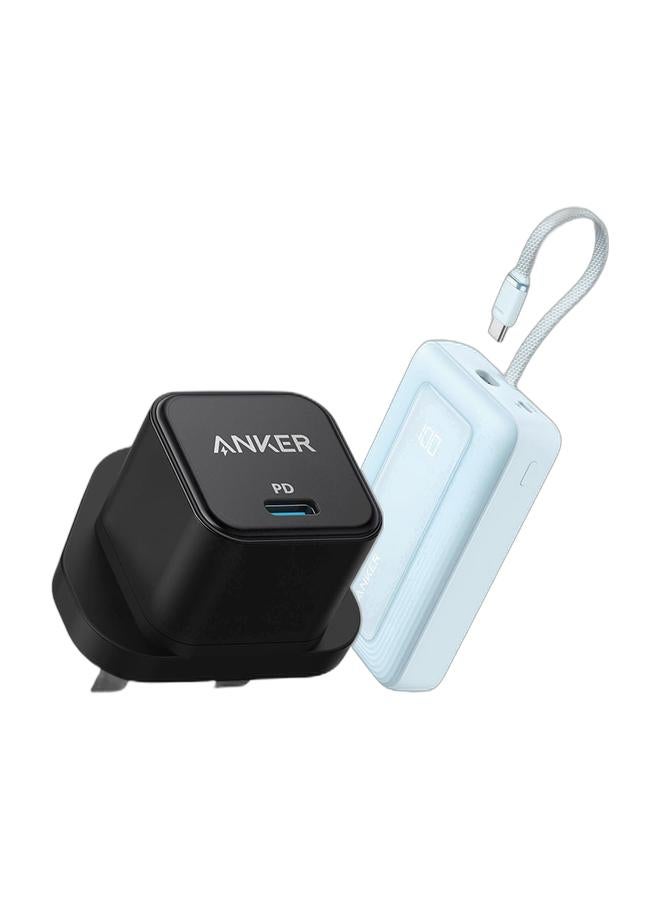 Anker USB C Plug, 20W USB C Charger - Fast Charging PowerPort III Cube Charger, Compatible with iPhone 16/16 Plus/16 Pro/16 Pro Max, 15/14/13/12 Series, Galaxy, iPad (Cable Not Included) & Zolo Power Bank, 20,000mAh 30W High-Speed Portable Charger with Built-In USB-C Cable, Battery Pack For iPhone 17/17 Air/17 Pro/17 Pro Max/16 Series, Galaxy, and More (Blue, 20000 mAh)Bundle - Image 1