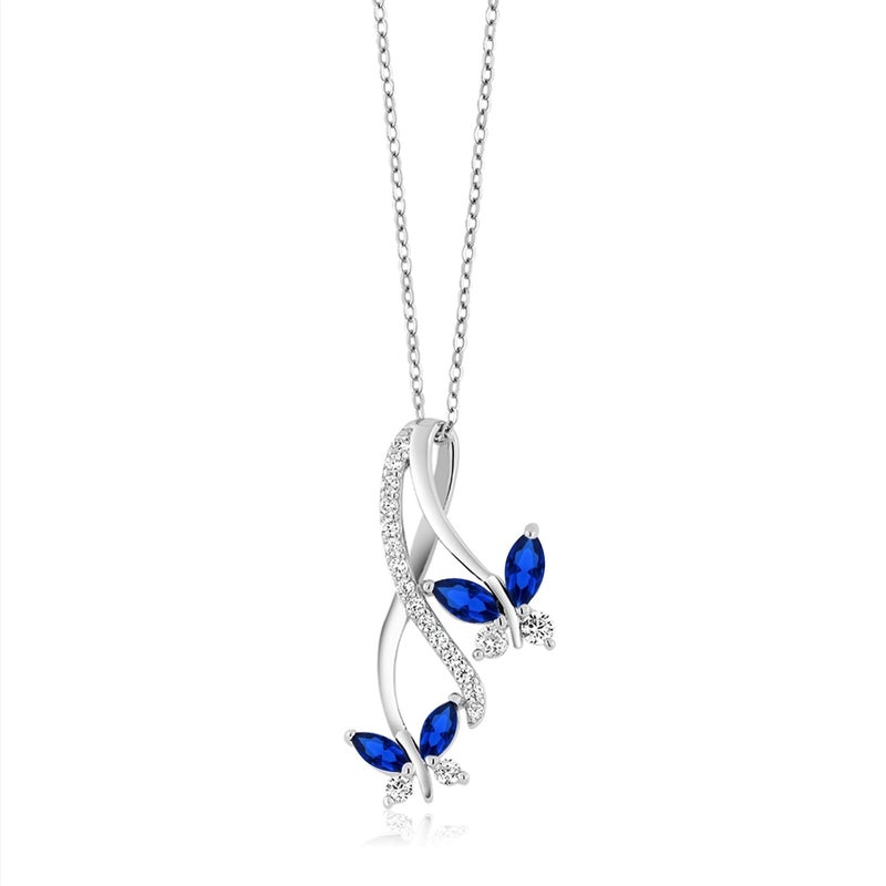 Gem Stone King 925 Sterling Silver Created Blue Sapphire Necklace | Butterfly Infinity Pendant Necklace for Women | 1.21 Ct Marquise | With 18 Inch Silver Chain - Image 3