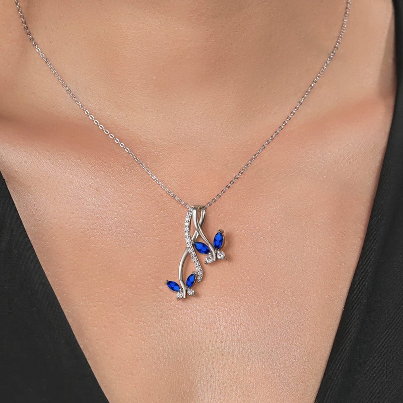 Gem Stone King 925 Sterling Silver Created Blue Sapphire Necklace | Butterfly Infinity Pendant Necklace for Women | 1.21 Ct Marquise | With 18 Inch Silver Chain - Image 4