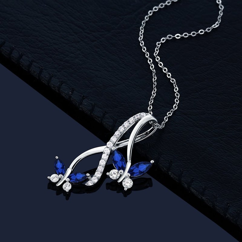 Gem Stone King 925 Sterling Silver Created Blue Sapphire Necklace | Butterfly Infinity Pendant Necklace for Women | 1.21 Ct Marquise | With 18 Inch Silver Chain - Image 5