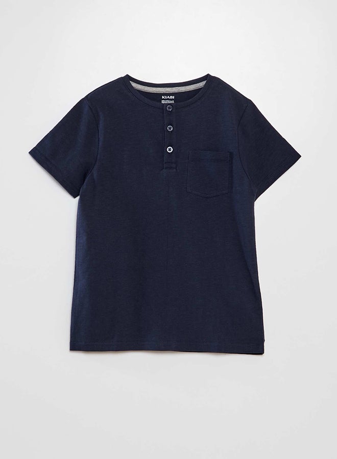 Kiabi Boy Plain Jersey T-Shirt With Buttoned Neckline With Pocket  - Image 1