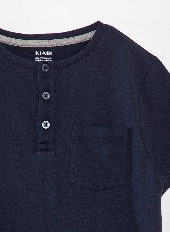Kiabi Boy Plain Jersey T-Shirt With Buttoned Neckline With Pocket  - Image 2